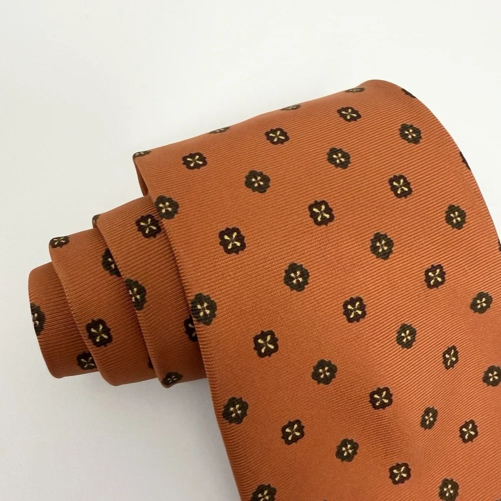 Burberry London Men's Tie Rust Orange Geometric Satin Silk 3.75